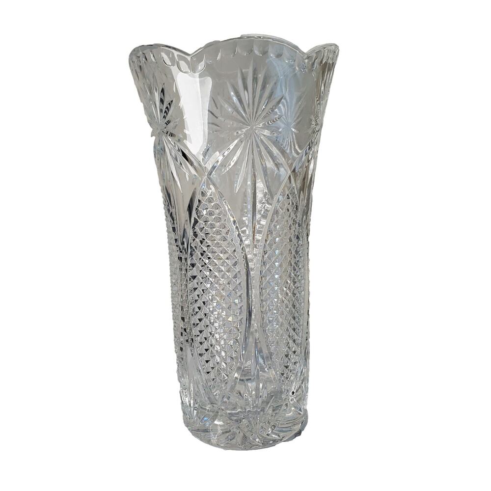 Vintage Royal Crystal Rock Dorico 24% Lead Crystal Vase RCR Italy Heavy Hob Nail